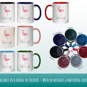 Taza personalizada de flamenco - Ideal para amantes de los animales - Taza y posavasos - Eres Flamazing - Regalos para ella - Diseño de acuarela MGZ422 imagen 7
