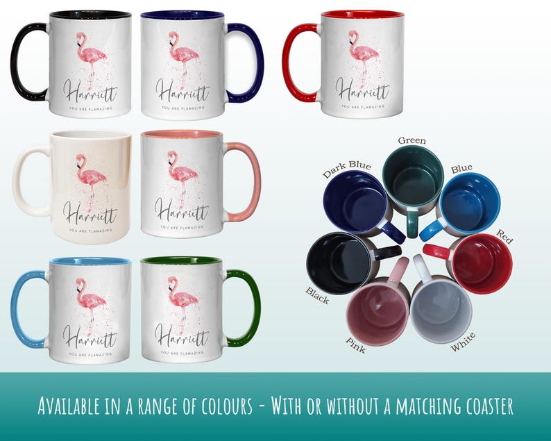 Taza personalizada de flamenco - Ideal para amantes de los animales - Taza y posavasos - Eres Flamazing - Regalos para ella - Diseño de acuarela MGZ422 imagen 7