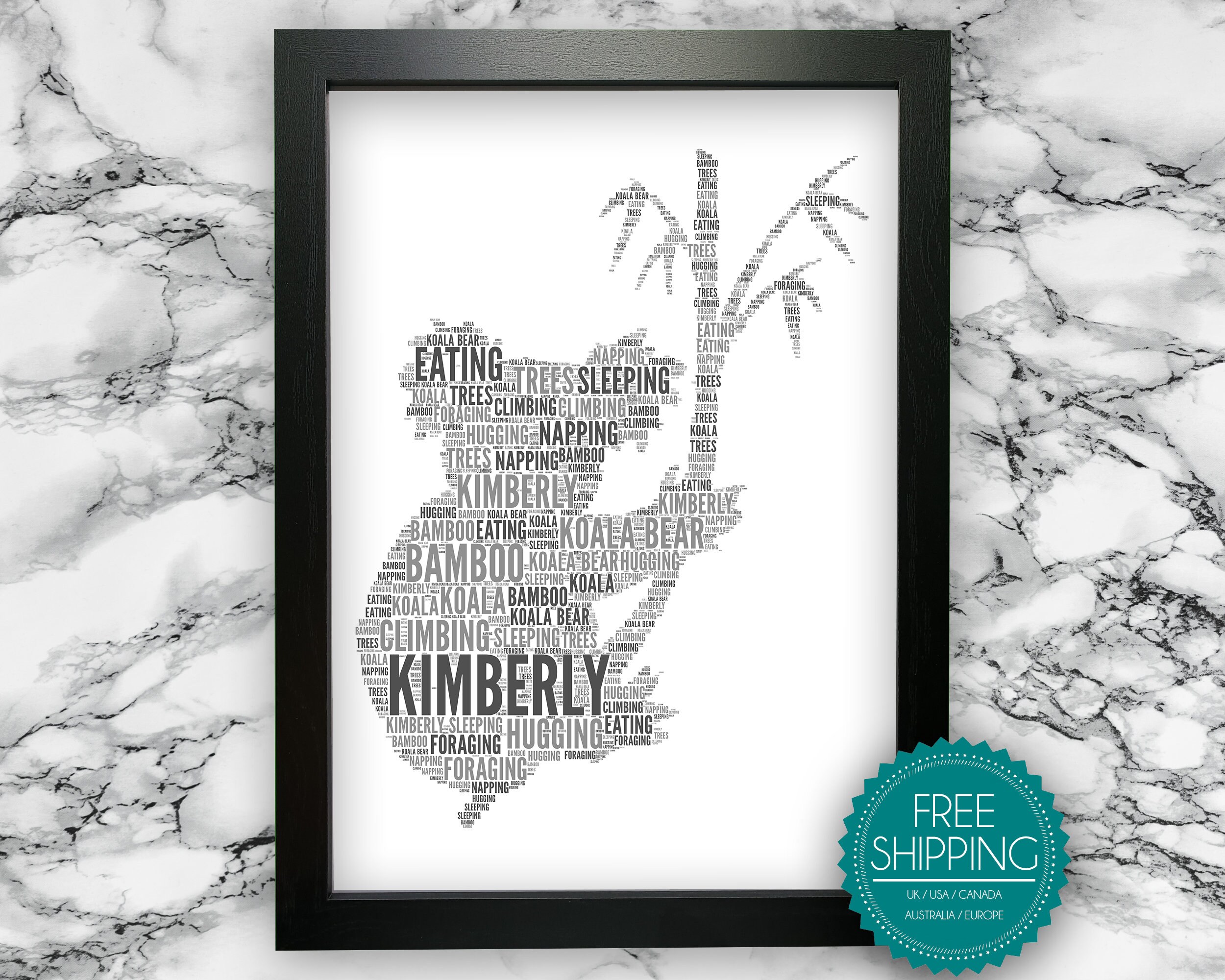 Personalised Koala Bear Gifts Word Art Wall Print Cute Koala Etsy