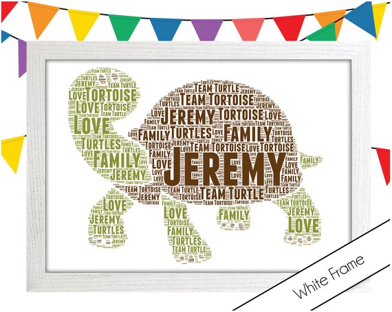 PERSONALISED Cute Tortoise Word Art Wall Print Gift Idea Nursery New Baby Boy