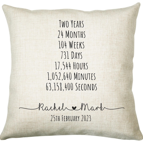 Personalised 2nd Anniversary Cotton Gift Cushion Two Years Custom Design Gift Valentines Present - Wedding Cushion Pillow Gift CS326