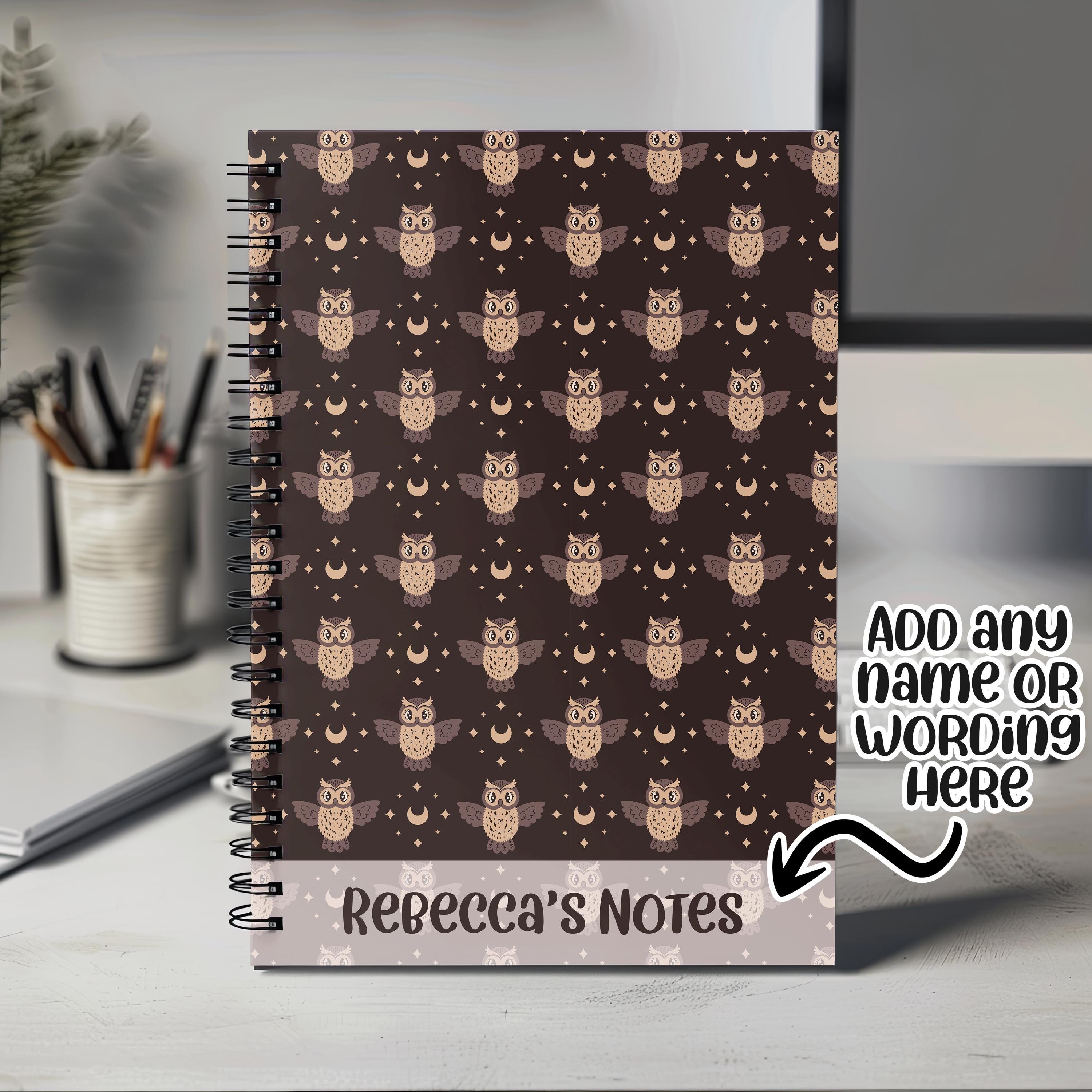Owl Gifts Personalised Notebook with Any Name or Message - Great Gift for Owl Lovers Birds - A5 Line