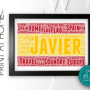 Mots imprimables personnalisés, cadeau drapeau espagnol, cadeau Espagne, cadeau espagnol, impressions murales espagnoles, art mural en téléchargement numérique DDNP073