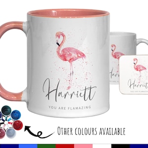 Personalised Flamingo Mug Gift - Great Gift for Animal Lovers Mug & Coaster - You Are Flamazing - Gifts for Her Watercolour Design MGZ422