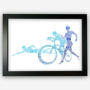 Personalised Triathlon Gift Running Cycling Swimming Gifts Athlete Iron Man Gift Word Art Wall Room Decor Prints GC1176