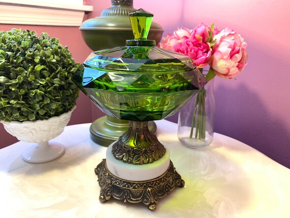 glass dish on pink rose stand Vintage