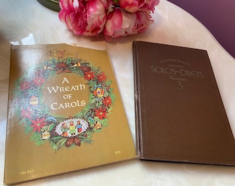 Vintage Music Books, A Wreath of Carols 1946, Gospel Solos and Duets 1938, Vintage Sheet Music