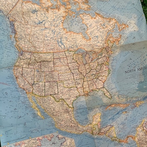 1964 Vintage North American Map, National Geographic, National Geographic Society, Vintage Cartography, Globe, Travel Decor