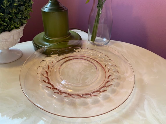 Pink Depression Glass Bubble Plate, Vintage Glassware, Plate, Clear, Pink, Gorgeous Color, Collectable Plate