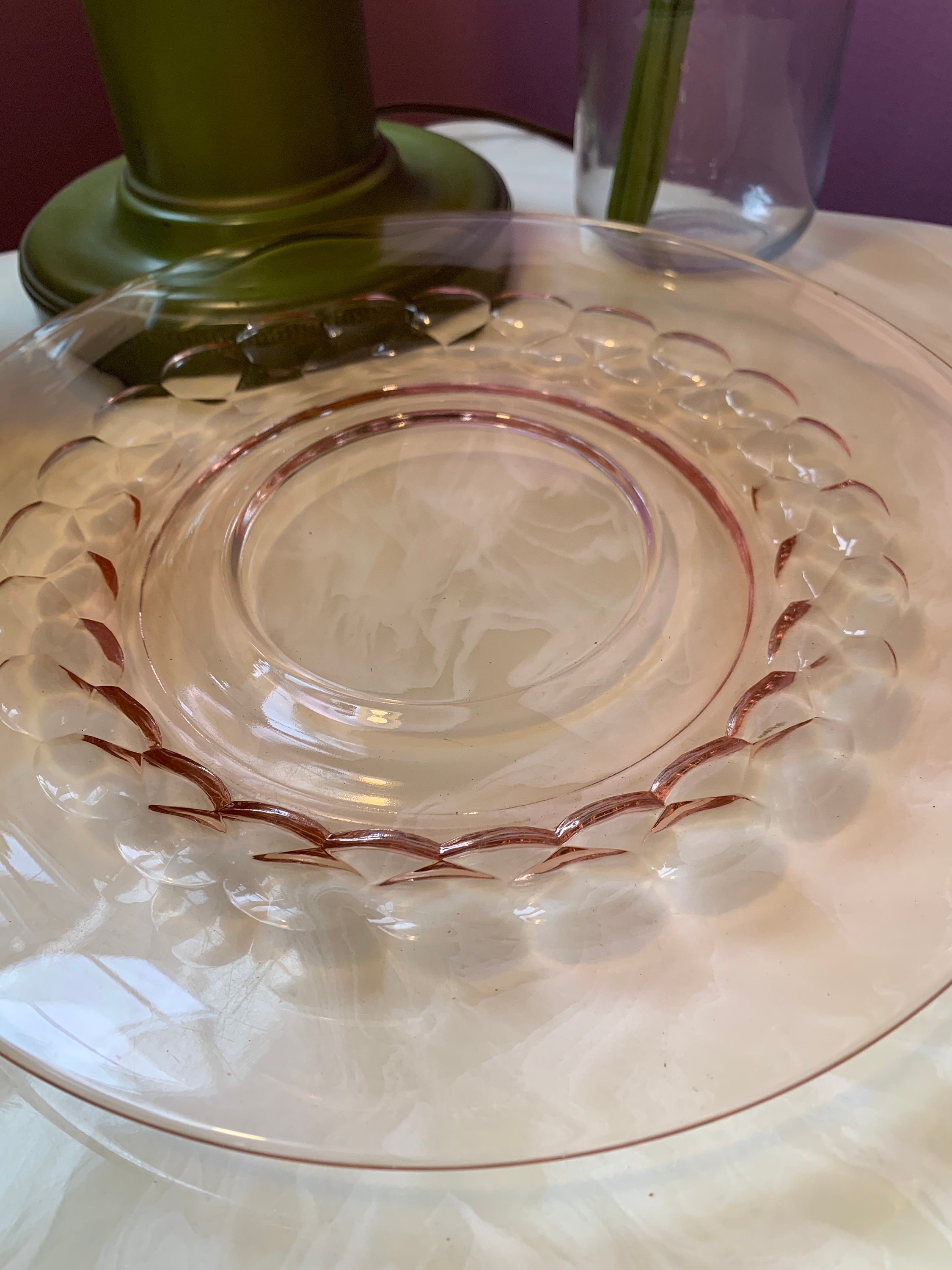 Pink Depression Glass Bubble Plate, Vintage Glassware, Plate, Clear ...