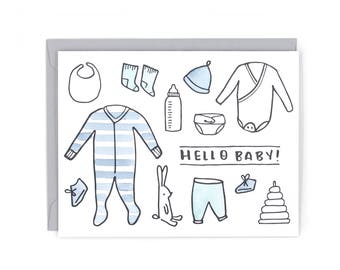 Hello Baby Letterpress Card - Hand Watercolored