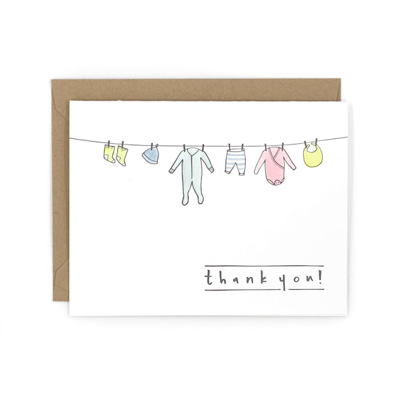 Baby Thank You Letterpress Card - Hand Watercolored