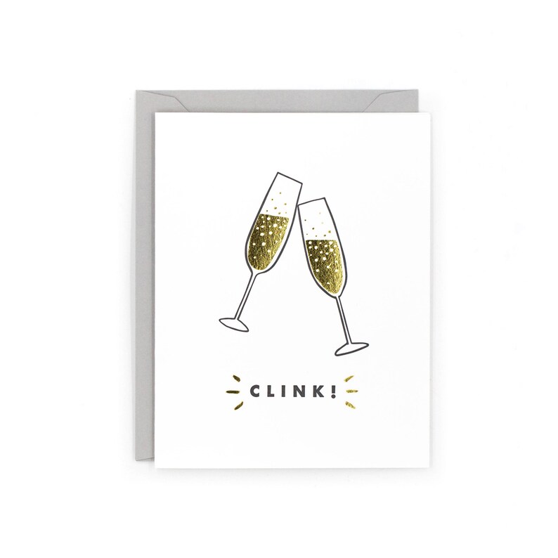 Clink Congratulations Letterpress Card with Gold Foil image 1