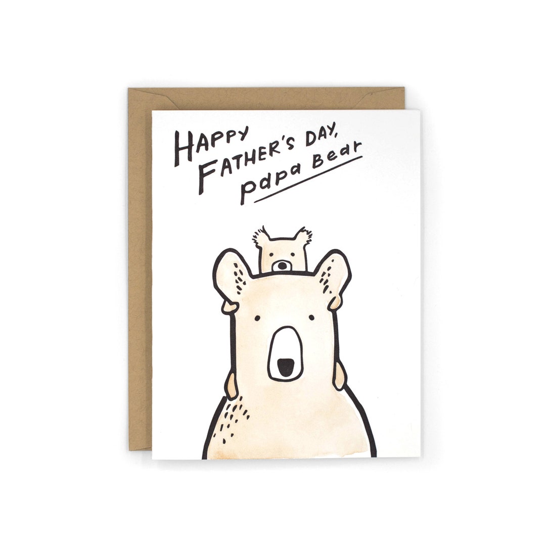 Papa Bear Father's Day Letterpress Card - Hand Watercolored - Etsy