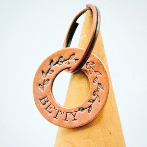 Copper Personalised Double sided Pet ID tag name and number lightweight dog cat puppy horse tag Hand stamped washer spinner collar accessory