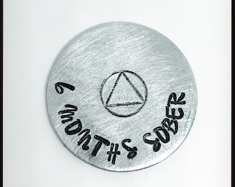 Personalised Sobriety token, chip gift. Custom hand stamped Sober, alcohol free. Recovery. Talisman. Aluminium ODAAT