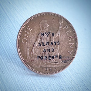 Personalizado vintage antiguo One Penny Custom estampado a mano moneda amuleto de la suerte Ficha de bolsillo Aniversario regalo de cumpleaños Talismán Tus palabras