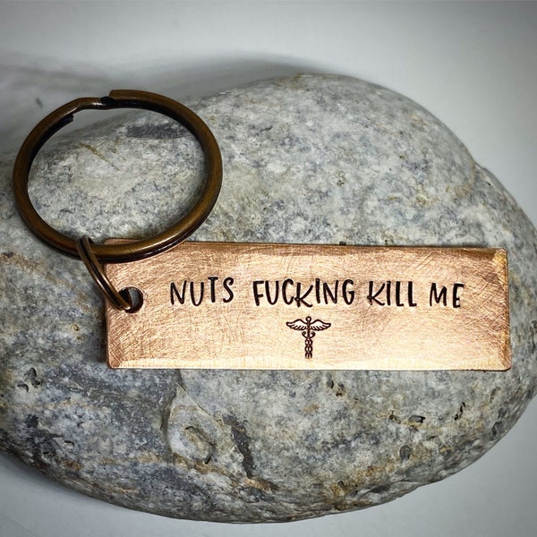 Funny NUT allergy, shellfish, penicillin dairy, egg Personalised MEDICAL ALERT Hand stamped keychain. Custom information