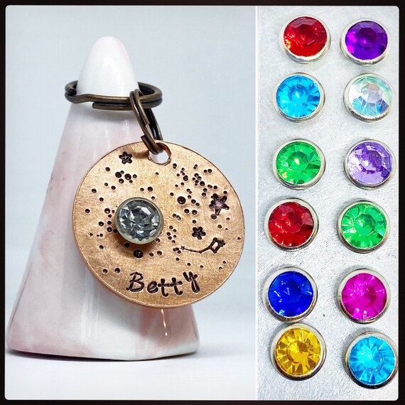 Doggie Birthstone Moon and Stars. Zodiac Rhinestone Crystal Pet ID