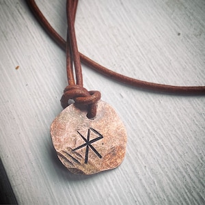 Copper hand stamped Viking Bind-Rune Talisman pendant. Custom bespoke necklace. love, luck, courage, energy, health, protection, travel