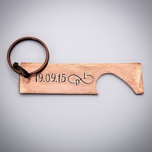 Unique bronze 8th 19th personalised date & initials custom Wedding Anniversary hand crafted Beer bottle opener Hand stamped Keychain gift