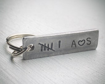 Personalised couples Initials and Tally Hash Mark Hand stamped iron traditional 6th Wedding Anniversary gift. Keychain key ring