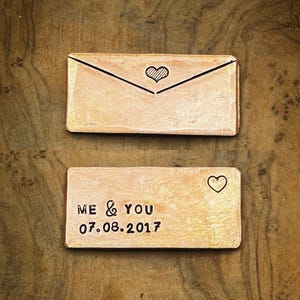 CARTA DE AMOR PERSONALIZADA 7.º, 9.º, 22.º aniversario de bodas de cobre tradicional, regalo de recuerdo, sobre personalizado, carta de amor, ficha pequeña XS
