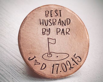 Personalised BEST HUSBAND Wife By PAR. Traditional 8th wedding anniversary Gift for him her Golf ball marker. Bronze 8 year gift