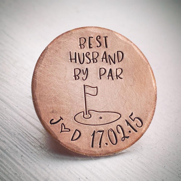 Personalised BEST HUSBAND Wife By PAR. Traditional 8th wedding anniversary Gift for him her Golf ball marker. Bronze 8 year gift