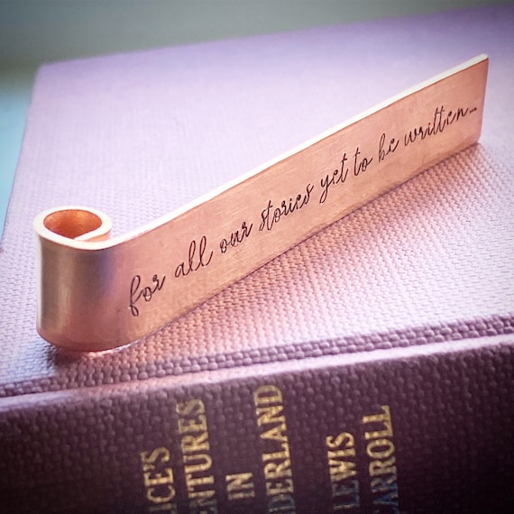For All Our Stories Yet To Be Written bookmark. Unique Bronze traditional 8th 19th year wedding anniversary gift for him her