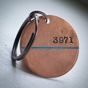The Thin Blue Line PERSONALISED Police Officer Law Enforcement Hand stamped copper keychain Anniversary Birthday graduation gift