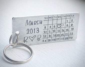 PERSONALISED Remember the Date Calendar Keychain 10th traditional aluminium Tin Wedding Anniversary Special Day present gift