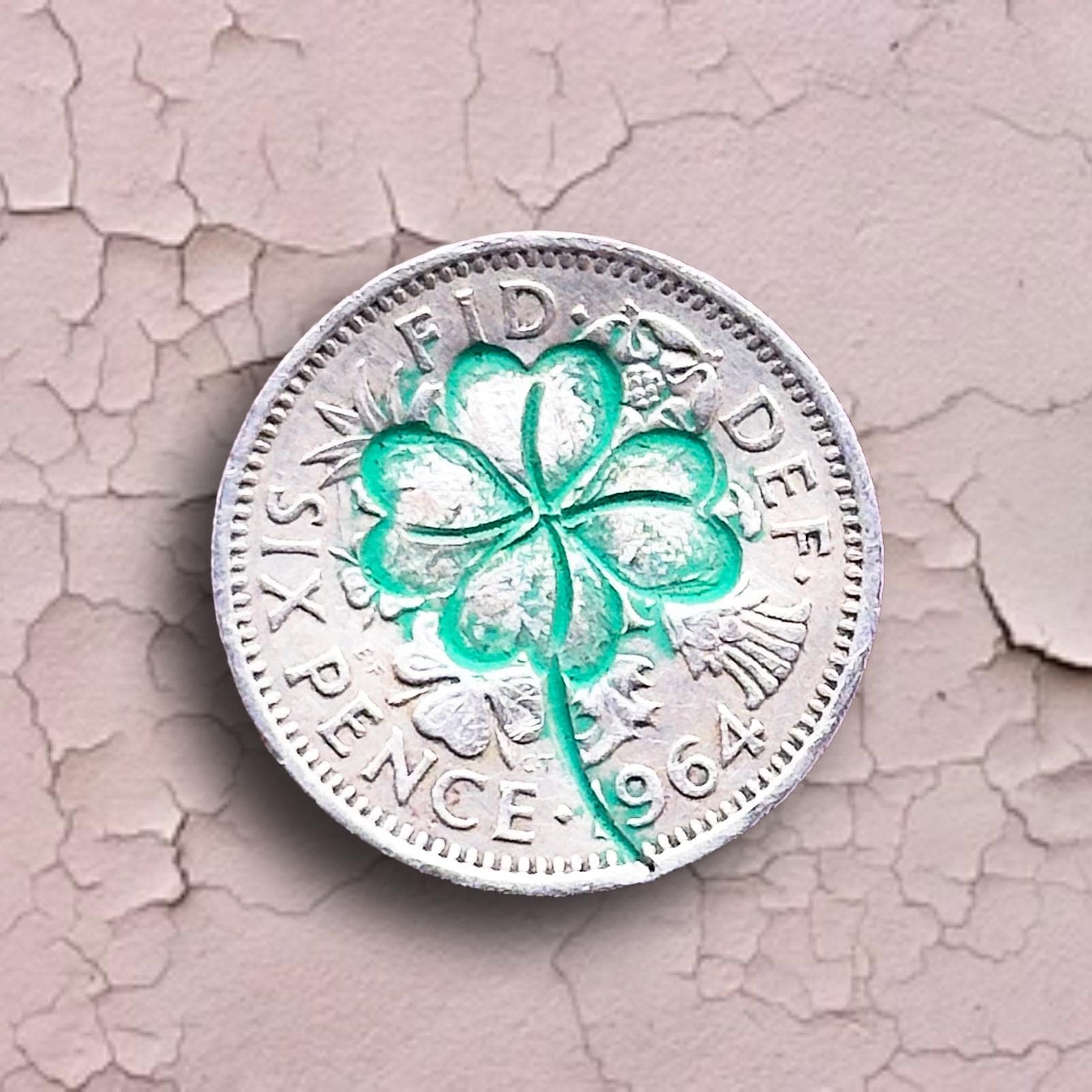 Lucky Sixpence Penny Shamrock Four Leaf Clover Coin Good Luck