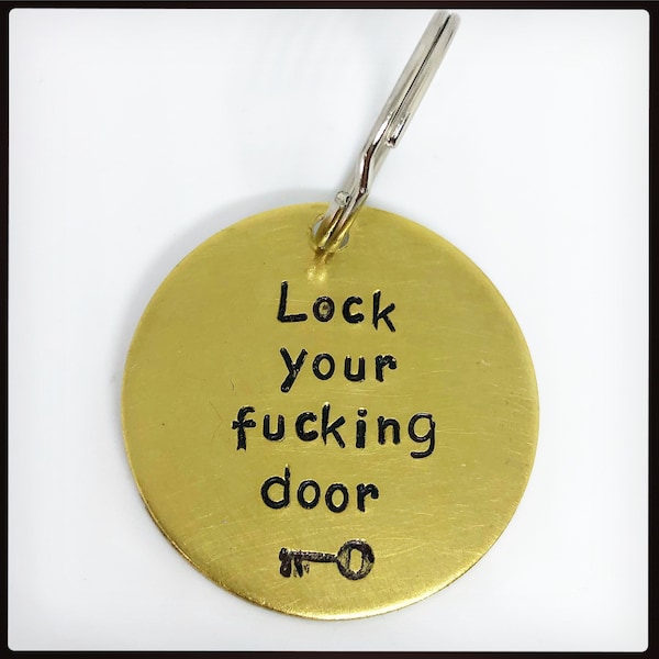 Lock Your Fucking Door. Hand stamped gift. Keychain. Aluminium or brass key ring. SSDGM. My favourite murder. Murderino True crime
