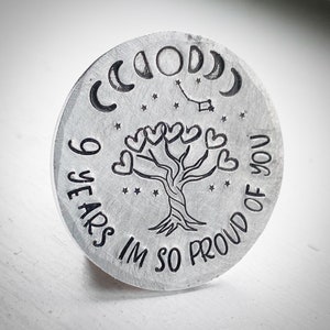 Personalised Sobriety token, chip gift. Custom hand stamped 'One day at a time'. I’m So Proud Of You. Sober, alcohol free. Recovery