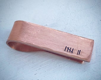 Copper wedding anniversary tally hash mark money clip. Gift for him, husband. 7th gift. Personalised. Monogram initials