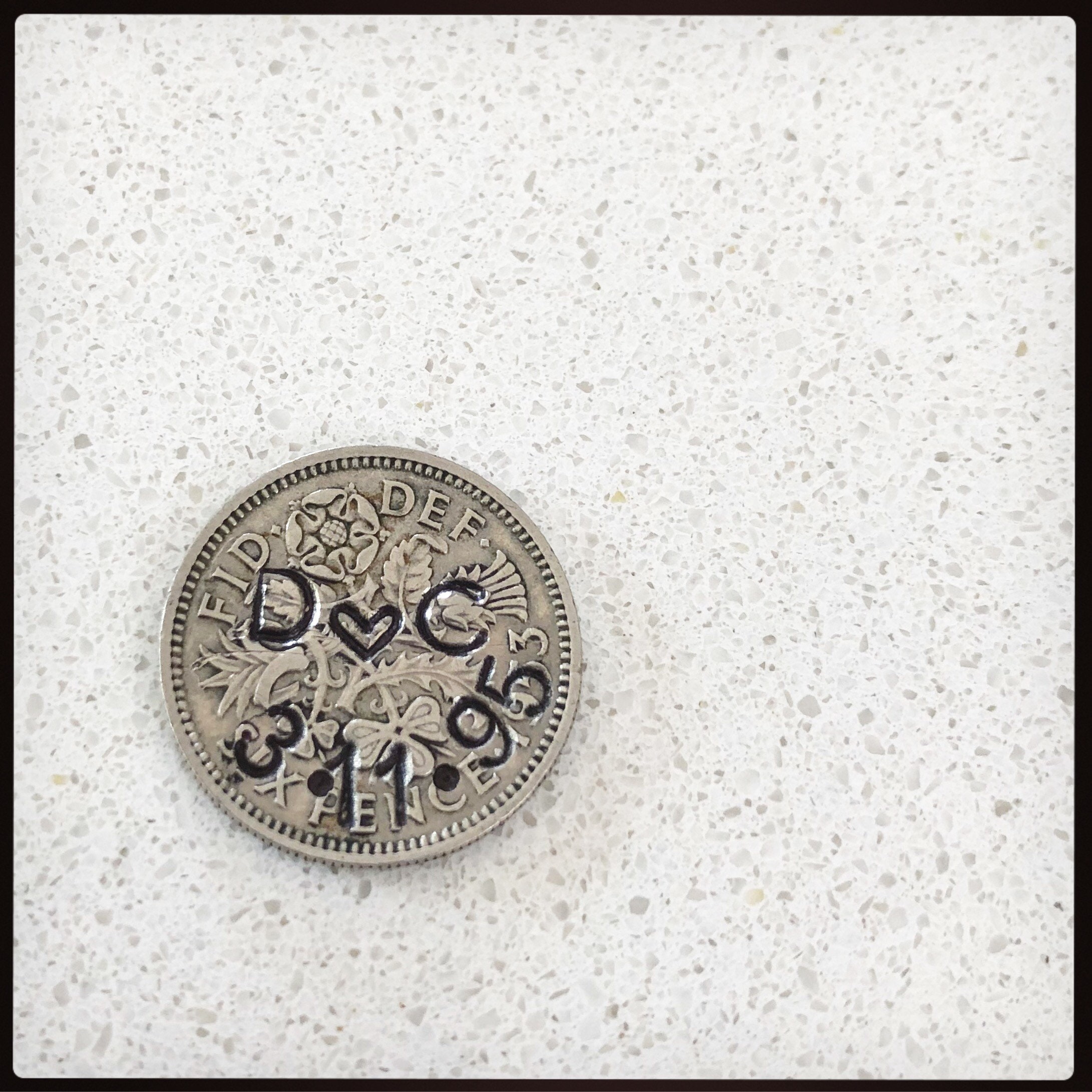 Personalised lucky sixpence penny. Wedding gift. Custom hand stamped coin, good luck charm. Bridal shower. Pocket token. Neclace Talisman