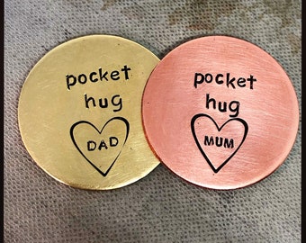 PERSONALISED POCKET HUG love token, self isolating, birthday, wedding anniversary, long distance keepsake. Parents grandparent mum dad