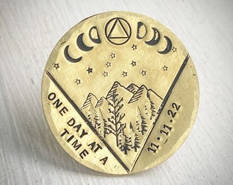 Ficha de sobriedad personalizada, regalo original. Estampada a mano. Sobrio, libre de alcohol. Símbolo de recuperación.