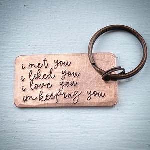 Hand stamped traditional 7th Wedding Anniversary gift. Copper keychain. Gift for her/him Wife husband boyfriend girlfriend