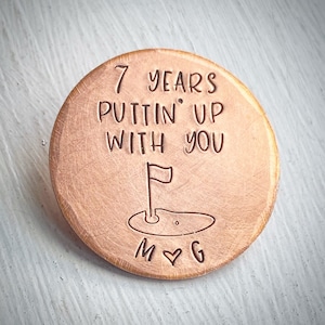 PERSONALISED Traditional 7th 9th 22nd wedding anniversary Gift for him her Golf ball marker Copper 7 9 22 years Funny keepsake present