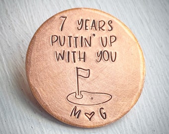 PERSONALISED Traditional 7th 9th 22nd wedding anniversary Gift for him her Golf ball marker Copper 7 9 22 years Funny keepsake present