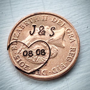 Moneda de la suerte personalizada, aniversario de bodas, año 2000-2017, fecha especial. Moneda británica estampada a mano. Ficha de marido y mujer