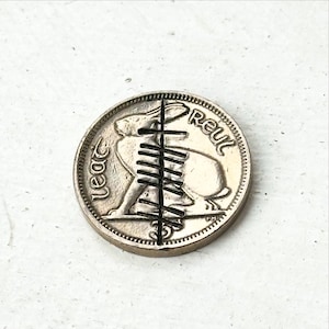 Grá Love OGHAM Celtic harp Irish threepence hare coin Ancient language Hand stamped Birthday Anniversary Christmas gift keepsake trinket