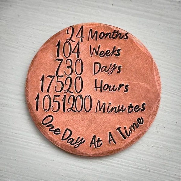 2 year Sobriety Recovery token, chip gift. . Personalised Custom hand stamped Sober, alcohol free. . 24 months