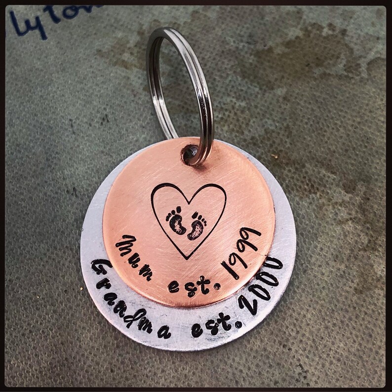 New baby Christening Pregnancy announcement Mother\u2019s Day. PERSONALISED hand stamped grandparent grandma keychain gift