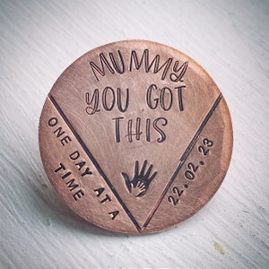 Personalised Sobriety token chip coin gift for Mum Dad Hand stamped One day at a time Im so proud of you Sober Recovery gift from child image 1