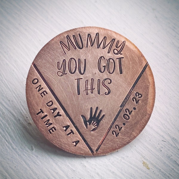 Personalised Sobriety token chip coin gift for Mum Dad Hand stamped One day at a time I’m so proud of you Sober Recovery gift from child