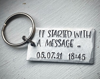 It Started With A Message. Couples keyring personalised date & time Anniversary Birthday gift keychain husband boyfriend girlfriend wife