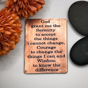 The Serenity Prayer verouderde kopergravure Soberheidsverslaving Herstelmedaillon sobere unieke portemonnee insteekzakje token aandenken trinket